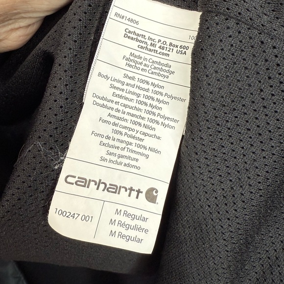 Carhartt Men’s Rockford Jacket Nylon Rain Jacket Mesh Lined Black Size Medium - Picture 4 of 10
